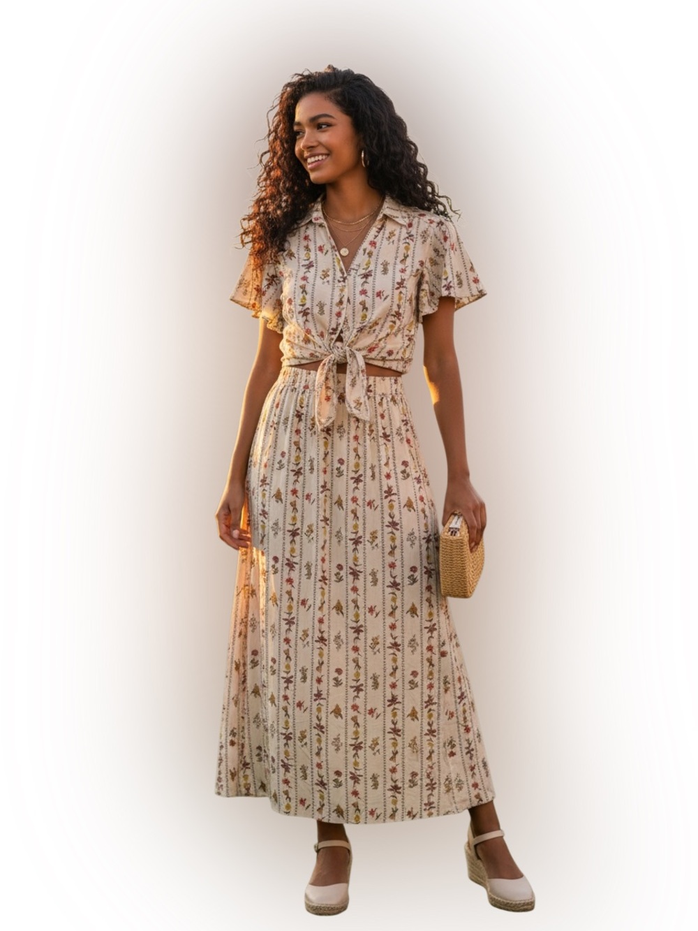 NWT Philosophy Republic Clothing Floral Cotton 2-Piece Skirt Top Set Size Large